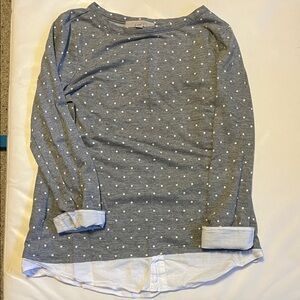 LOFT Gray Polka Dot Long Sleeve Top